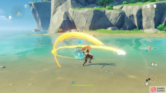 Attack the Slime when it jumps out of the water.