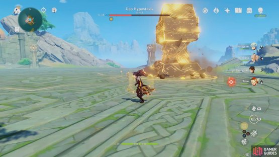 The Boss will construct into a hammer and slam down towards you leaving an aftershock