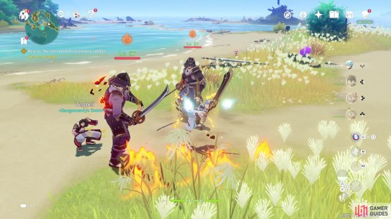 then go over to Nazuchi Beach and defeat the Shogunate Soldiers that are attacking the resistance members.