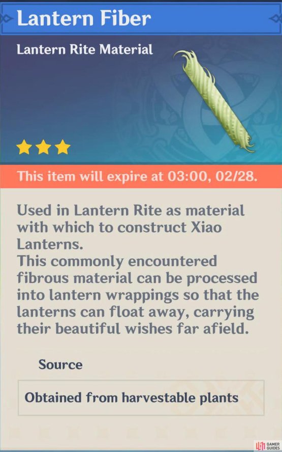 Lantern Fiber can be gathered from plants