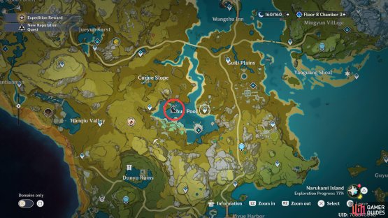 The Day 2 Fishing Point can be found west of the Luhua Pool waypoint