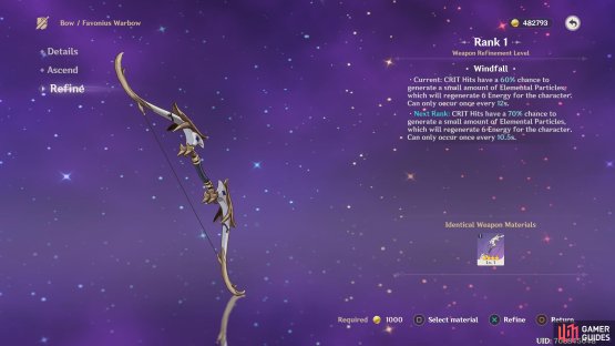 Refining requires the exact same weapon to increase its rank
