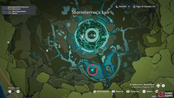 The South Stormterror&rsquo;s Lair Fishing Point is on the small island in the western side of the large lake in the south.