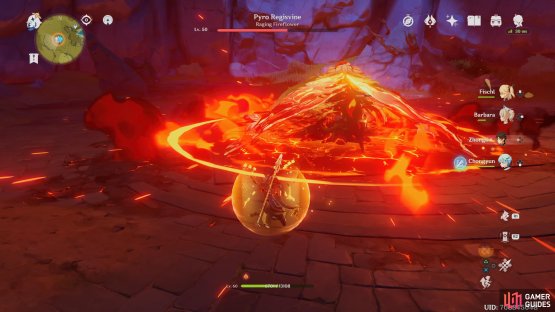 the Boss will leave behind a Pyro field on the surface after performing this attack, stay out of it.
