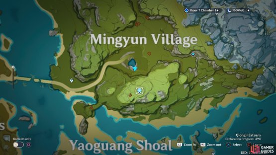 The crater can be found by the small pool of water on the map