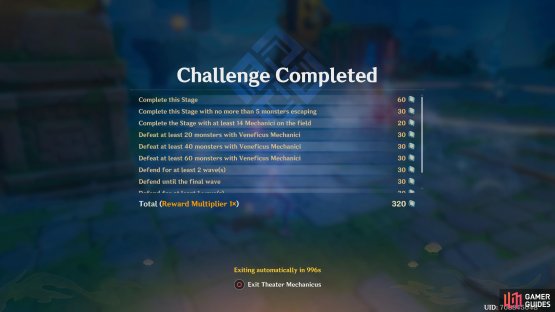 Once the stage has been completed, you will get rewarded Veneficus Sigils for every objective you completed within the Stage which will then be multiplied by the Difficulty Multiplier