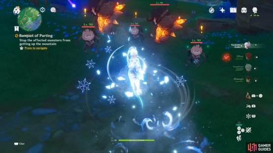 Use a geo character to destroy the Rock shieldwall Mitachurl&rsquo;s shields.