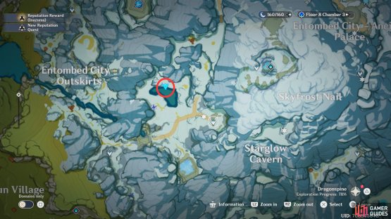 The West Dragonspine Fishing Point is by the lake northwest of the Starglow Cavern&rsquo;s Waypoint.