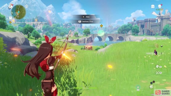 Hold down the attack button to charge Amber&rsquo;s bow for a stronger attack.
