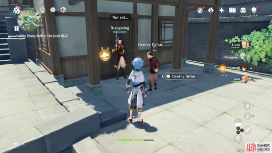 Head to the blue markers on the map and give books to Gentry De’an
