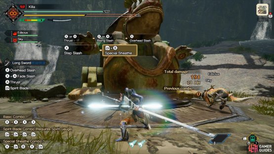 Press  X  &rarr; ZR+B  &rarr; X  &rarr; R to perform a Special Sheath Combo  
