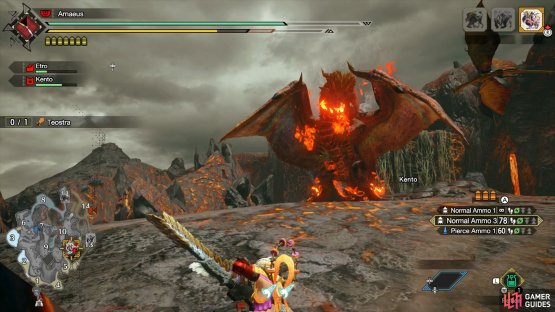 Teostra will lean right back, with wings spread, and flames appearing by his mouth