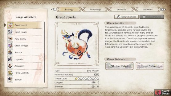 Great Izuchi&rsquo;s page in the Hunter&rsquo;s Notes.
