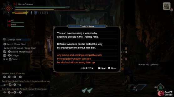 In the training area, you can practice against dummies. The game also displays all the combos.