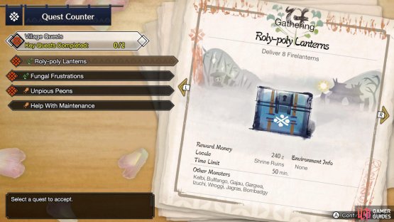 There are many types of quests, although most (later ones especially) focus on large monsters.