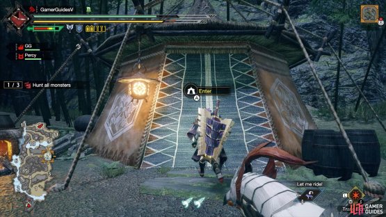 Between fights, fast-travel to your tent at the main or sub-camp.