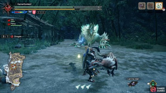 Zinogre looks up, then lunges into the air.