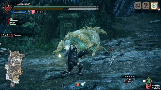 Zinogre leans to one side.