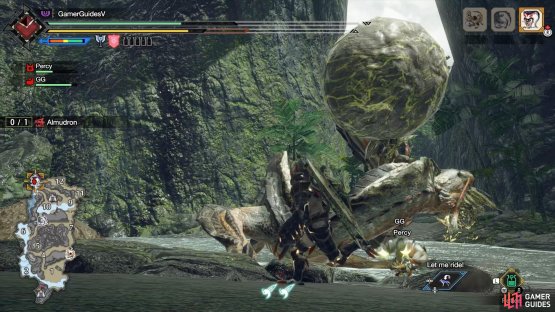 Besides the audible warning, Almudron will raise the mud ball over its body.