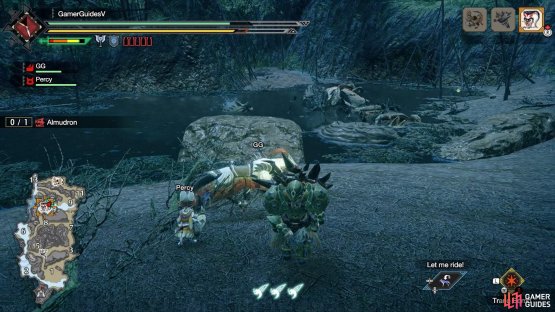 Almudron dives backwards into the ground and tunnels away.