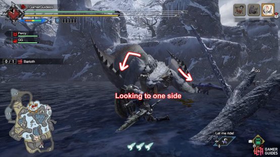 Barioth crouches and looks to one side.