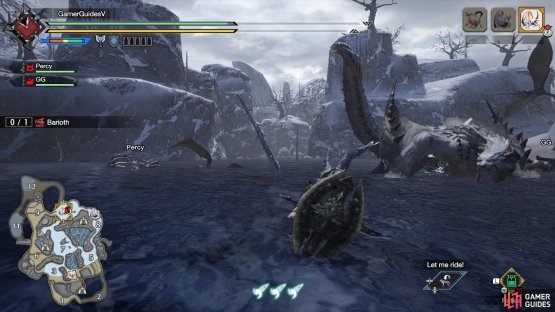 Barioth crouches, while its tail is up high.