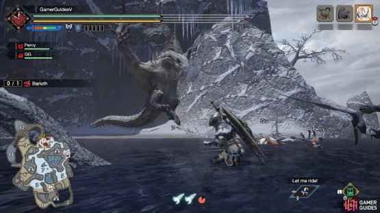 Barioth pulls back its upper body slightly and ice gathers near its mouth.