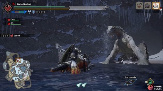 Barioth stretches its neck up while ice appears from its mouth.