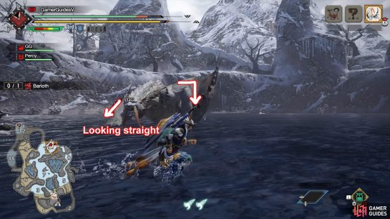 Barioth crouches while looking straight ahead.