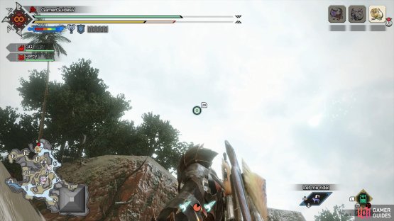 Aim a wirebug high so you land on top of the ledge.