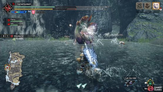 Water appears from Mizutsune&rsquo;s head.