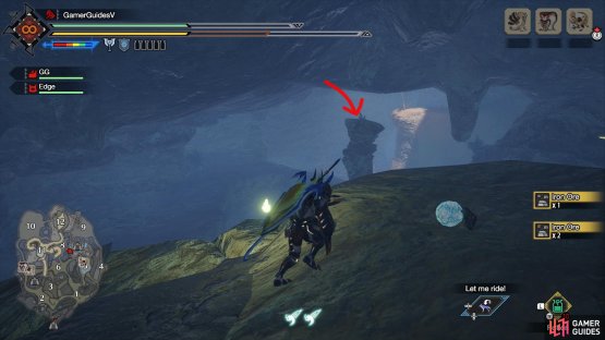Use your wirebugs to climb up this rock pillar.