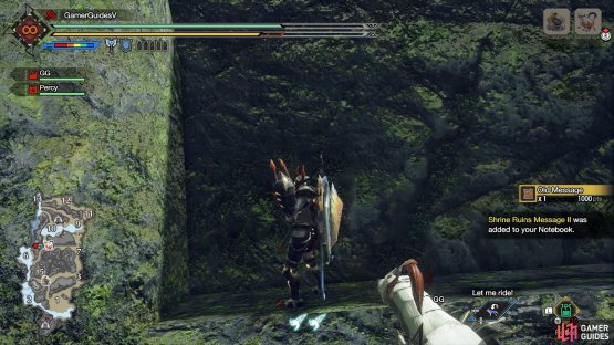 Climb up the cliff and the relics&rsquo;s in the corner of the ledge.