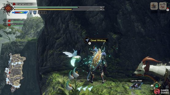 From the second great wirebug, run left, sideways across the cliff.