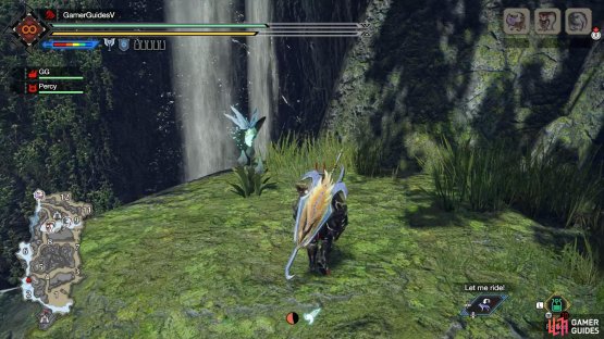 Start: Second step in front of the waterfall dividing areas 2 and 6.