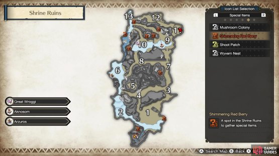 Selecting the Shimmering Red Berry will show only that specific item&rsquo;s spawn point on the map