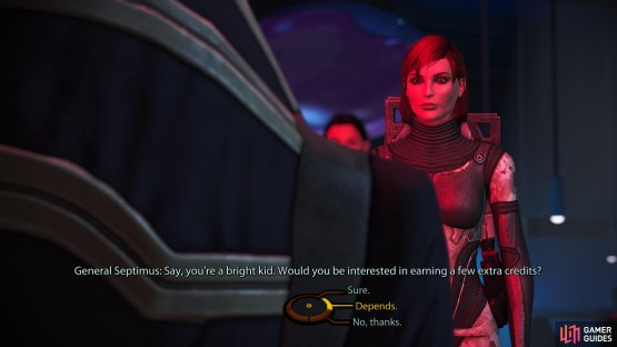 During the Asari Consort, speak to General Septimus to begin this Assignment
