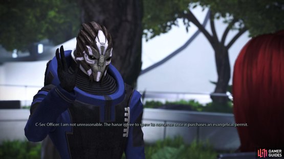 Talk to a disgruntled C-Sec Officer to start the assignment &ldquo;Presidium Prophet&rdquo;.