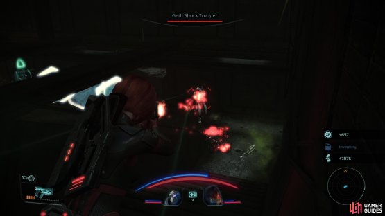 Retreat back up some stairs to lure the geth into a bottleneck, while providing yourself some cover.