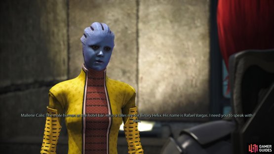 Talk to Mallene Calis to start the assignment &ldquo;Noveria: Espionage&rdquo;,