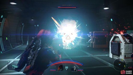 Defeat Alestia, her companion, and her little geth, too.