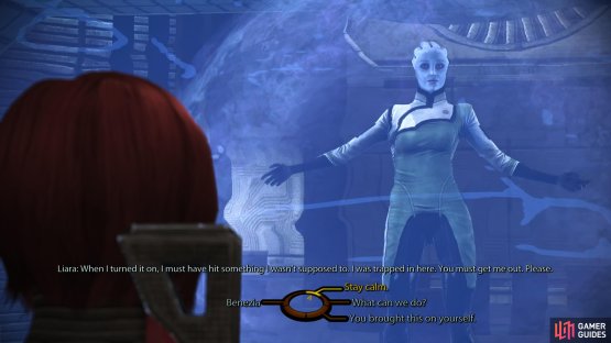 After riding a second elevator you&rsquo;ll stumble across a trapped Liara.