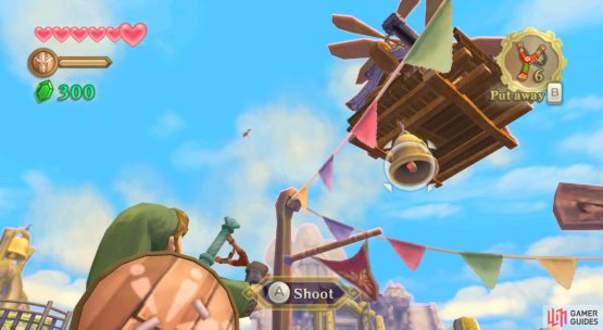 Shoot the bell and a rope will fall down, allowing you to climb up.