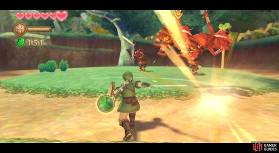 You can use a spin attack to send the Bokoblins flying.