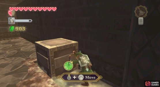 Push this block here, so you can climb up.