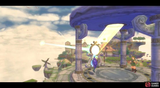 A beam of light will point in the direction of the giant swirling cloud.