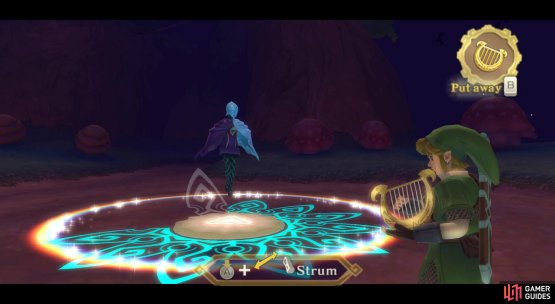 Again, Z-target the area you need to use the harp, then strum your harp.