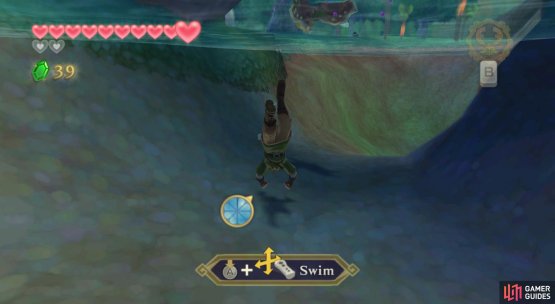 Dive into the water nearby, while avoiding the Quadro Baba.