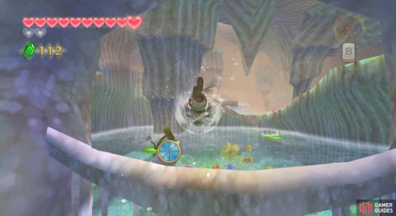 If you&rsquo;re struggling to fly over this barrier, try swimming near the surface, before using a spin attack.