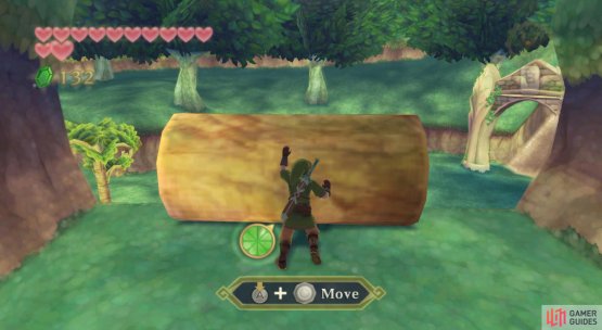 Take a right and push the log to create yet another shortcut.